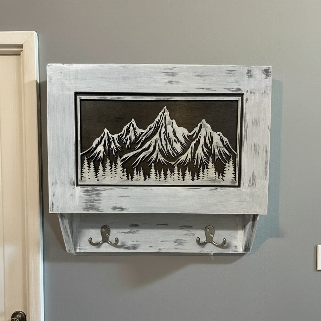 Covert Comforts Handcrafted "Snow Mountain" Hidden Gun Safe Coat Rack
