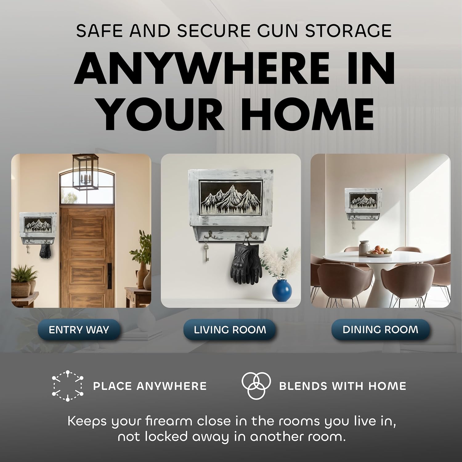 Covert Comforts Handcrafted "Snow Mountain" Hidden Gun Safe Coat Rack