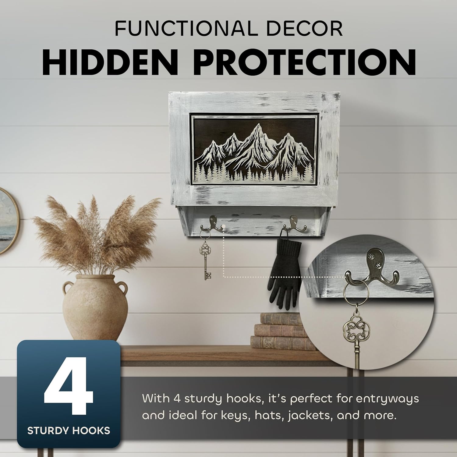 Covert Comforts Handcrafted "Snow Mountain" Hidden Gun Safe Coat Rack
